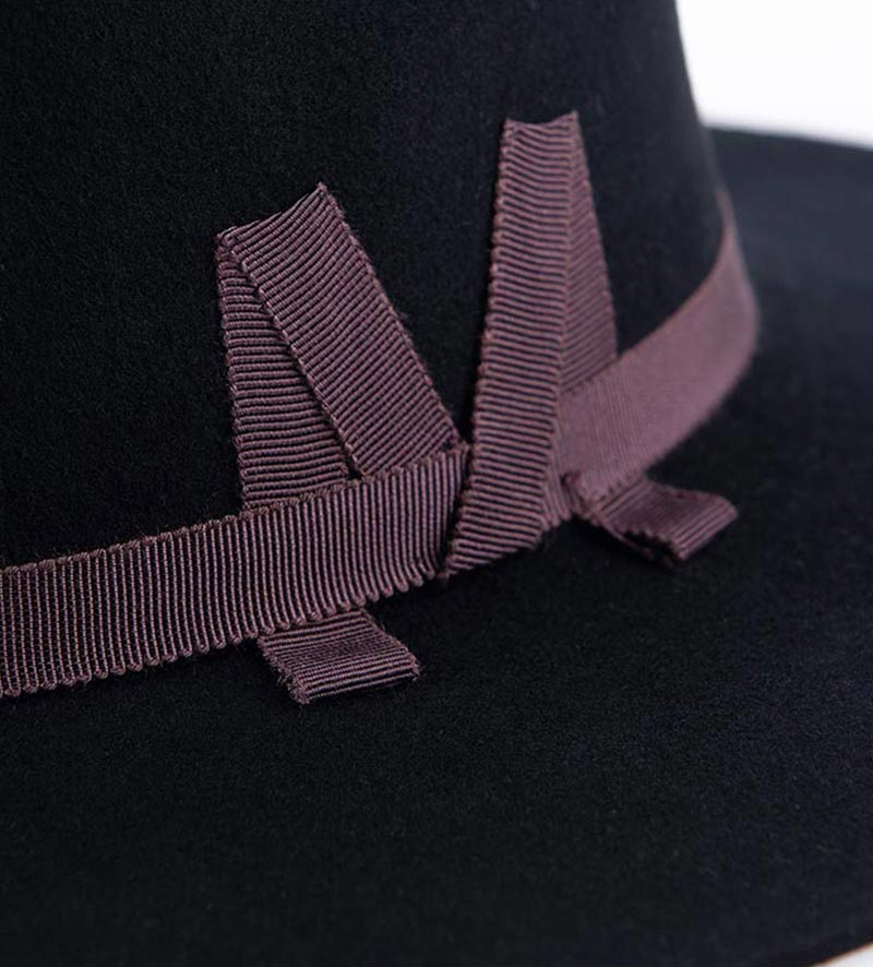 hatband of black wide brim boater hat for womens