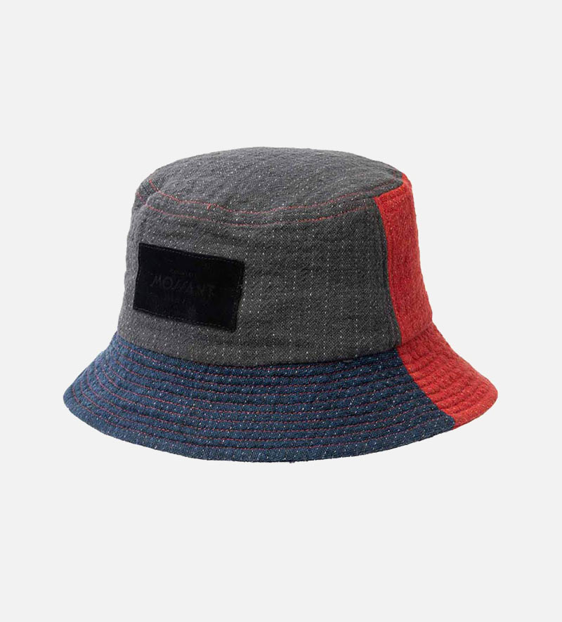 SIMEON Linen-Cotton Beach Bucket Hat Gray-Blue-Red