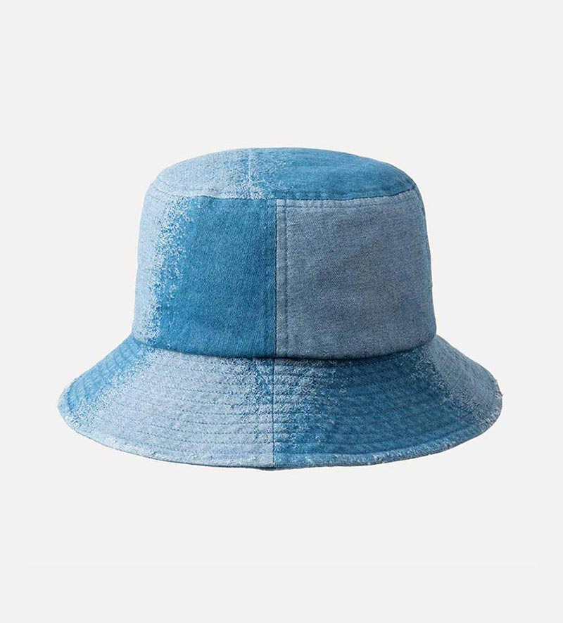 side view of blue bucket hat